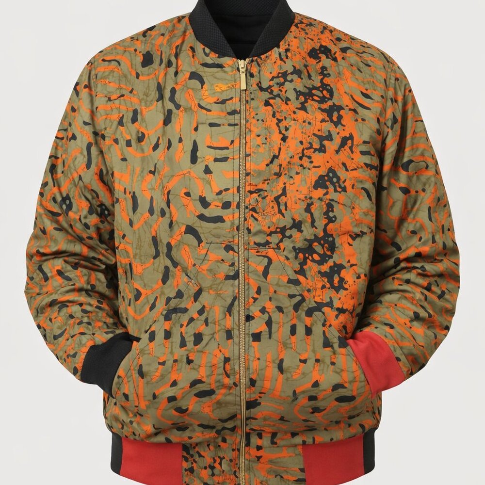Unisex Orange Olive Abstract Bomber Jacket